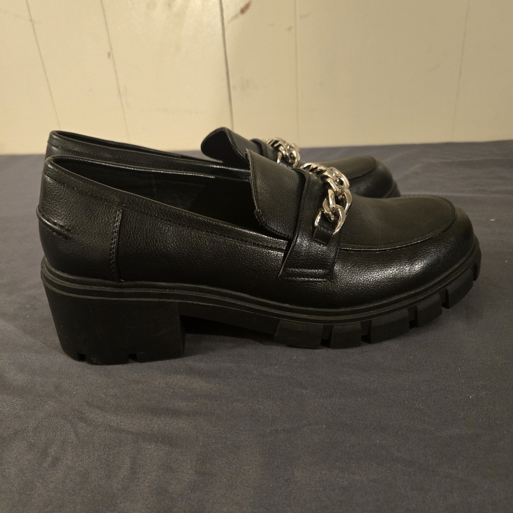 Y2K Black Chunky Loafers Chain Shoes Size 11